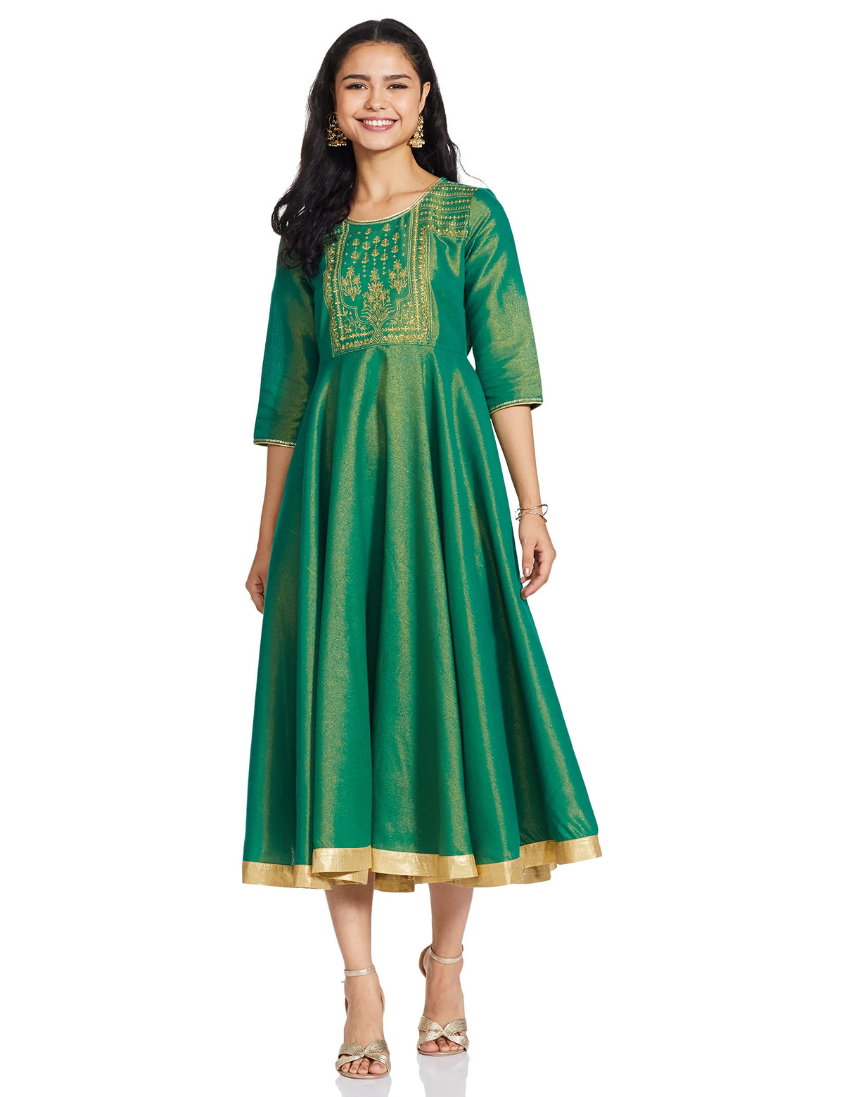 Aurelia WomenS Polyester Limage Printed Flared Dress Ankle Length (20Sta111893-300470_Green_Xl)