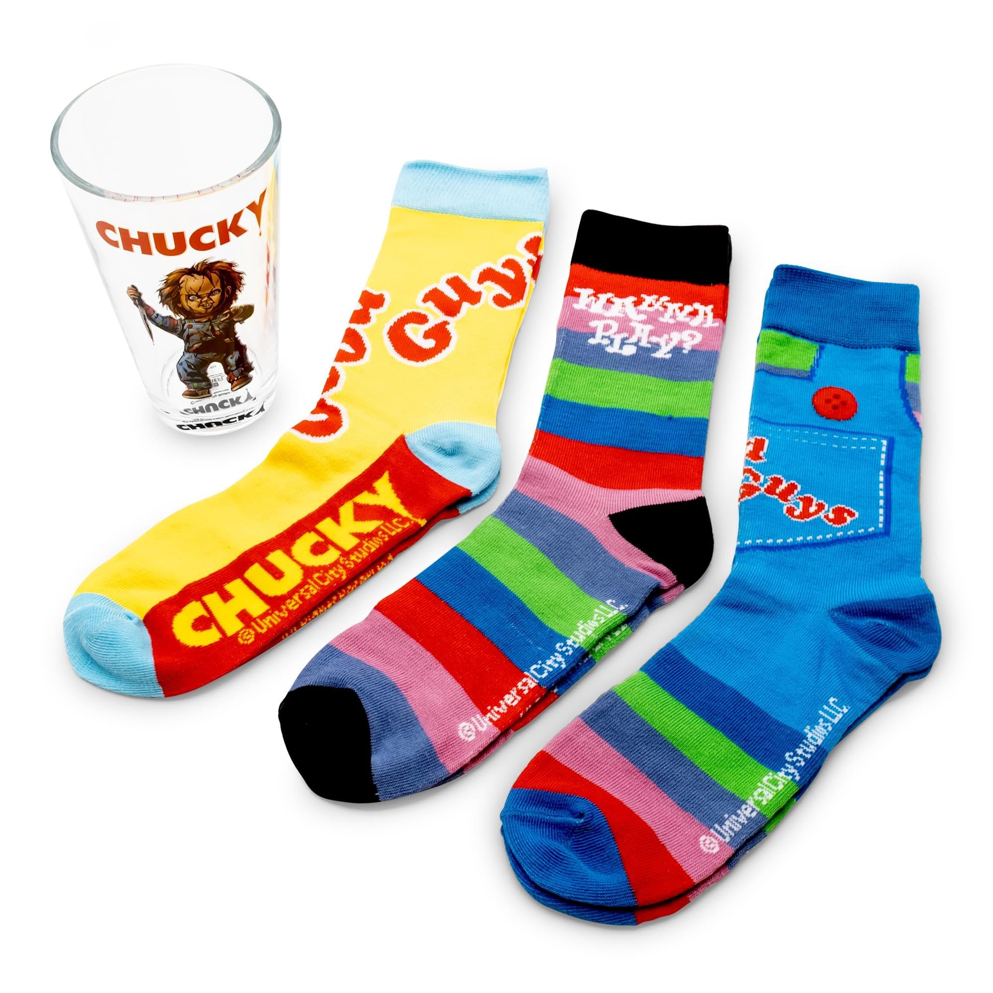 childs Play chucky Pint glass and Sock Bundle