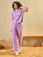 Pivl Women'S Cotton Blend Striped Co-Ords Set - Summer Style-Lavender-Xl