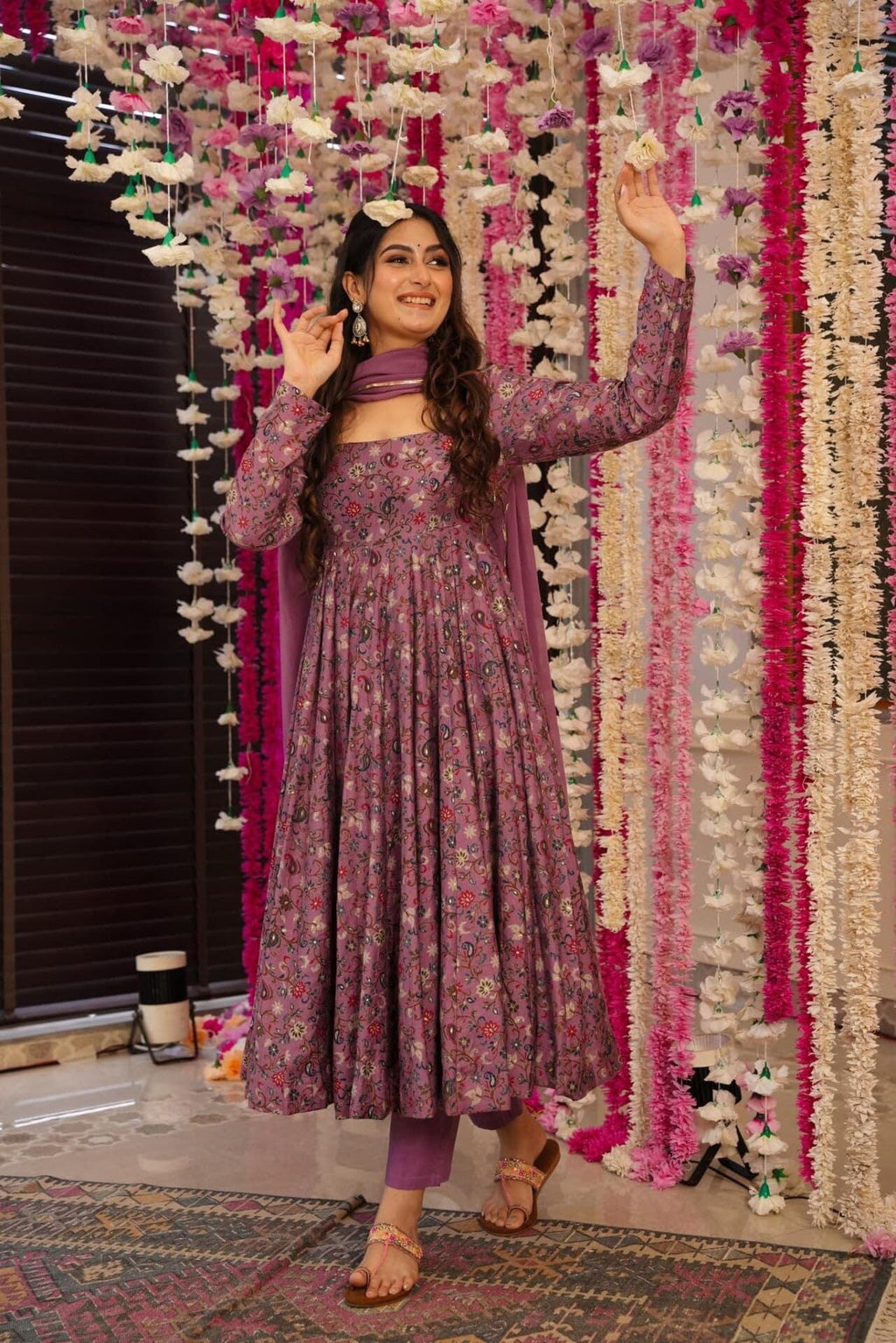 Anni Designer Women'S Cotton Blend Anarkali Kurti Plazzo Dupatta Set | Kurta Sets For Women | Ethnic Suit Set | Anarkali Kurta Set With Dupatta Dress | Cotton Kurti For Women