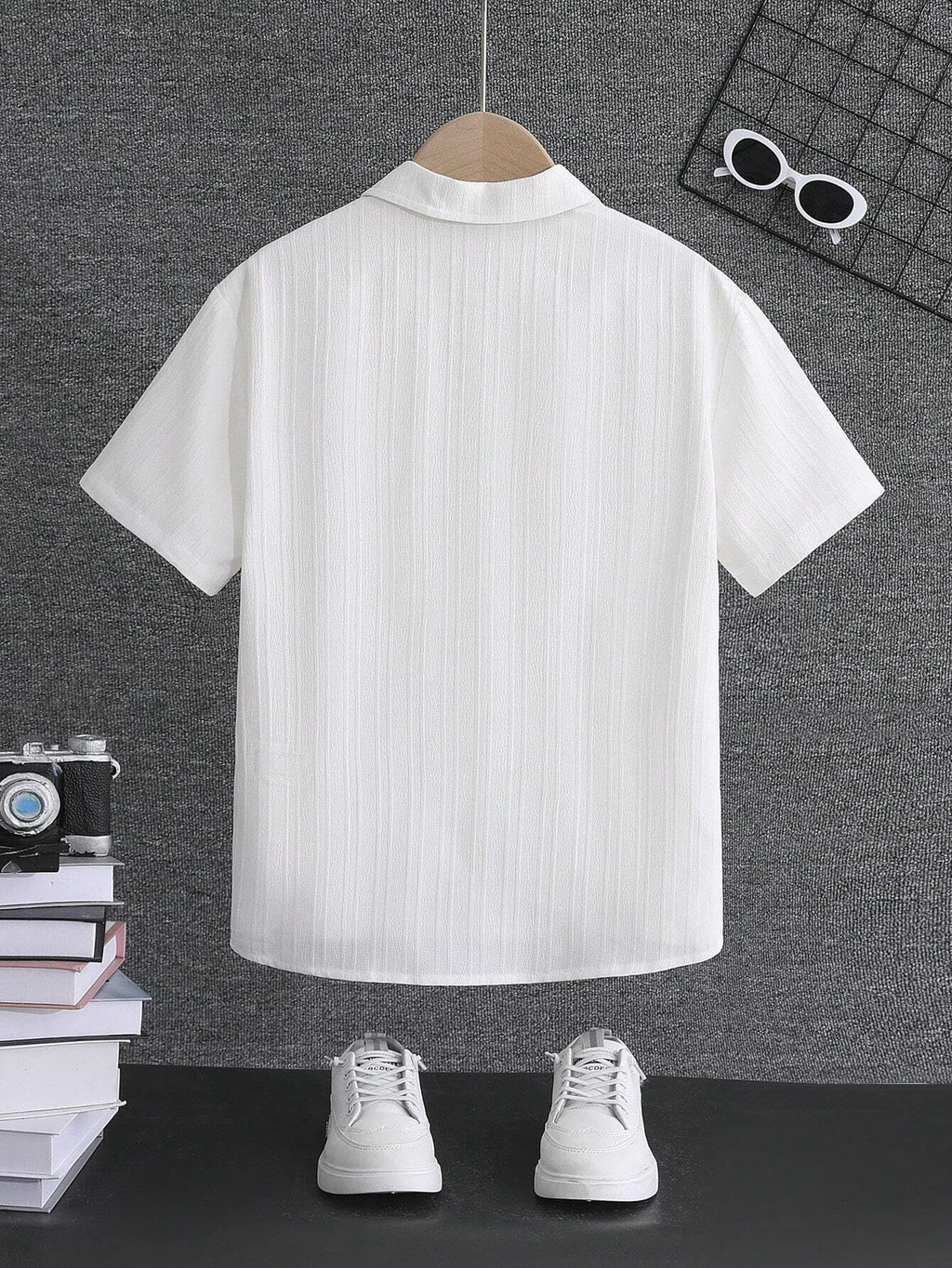 TAGAS Polyester Boys Striped Regular Fit Shirt White
