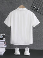 TAGAS Polyester Boys Striped Regular Fit Shirt White