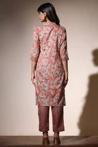 Leriya Fashion Kurta Set For Women | Soft Cotton Blend Abstract Leaf Printed Kurti With Pant For Women | Flattering Front Placket Neck Design | Ideal For Festival | Gift For Women