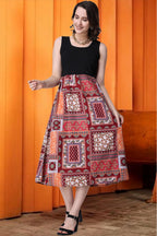 Popwings Casual Boho Printed And Solid Peplum Dress For Women || Summer Dresses For Women || Sleeveless Women Dresses || Round-N