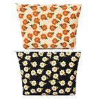 SOIDRAM 2 Pieces Flower Makeup Bag Large Corduroy Cosmetic Bag Capacity Canvas Travel Toiletry Bag Organizer Cute Makeup Brushes