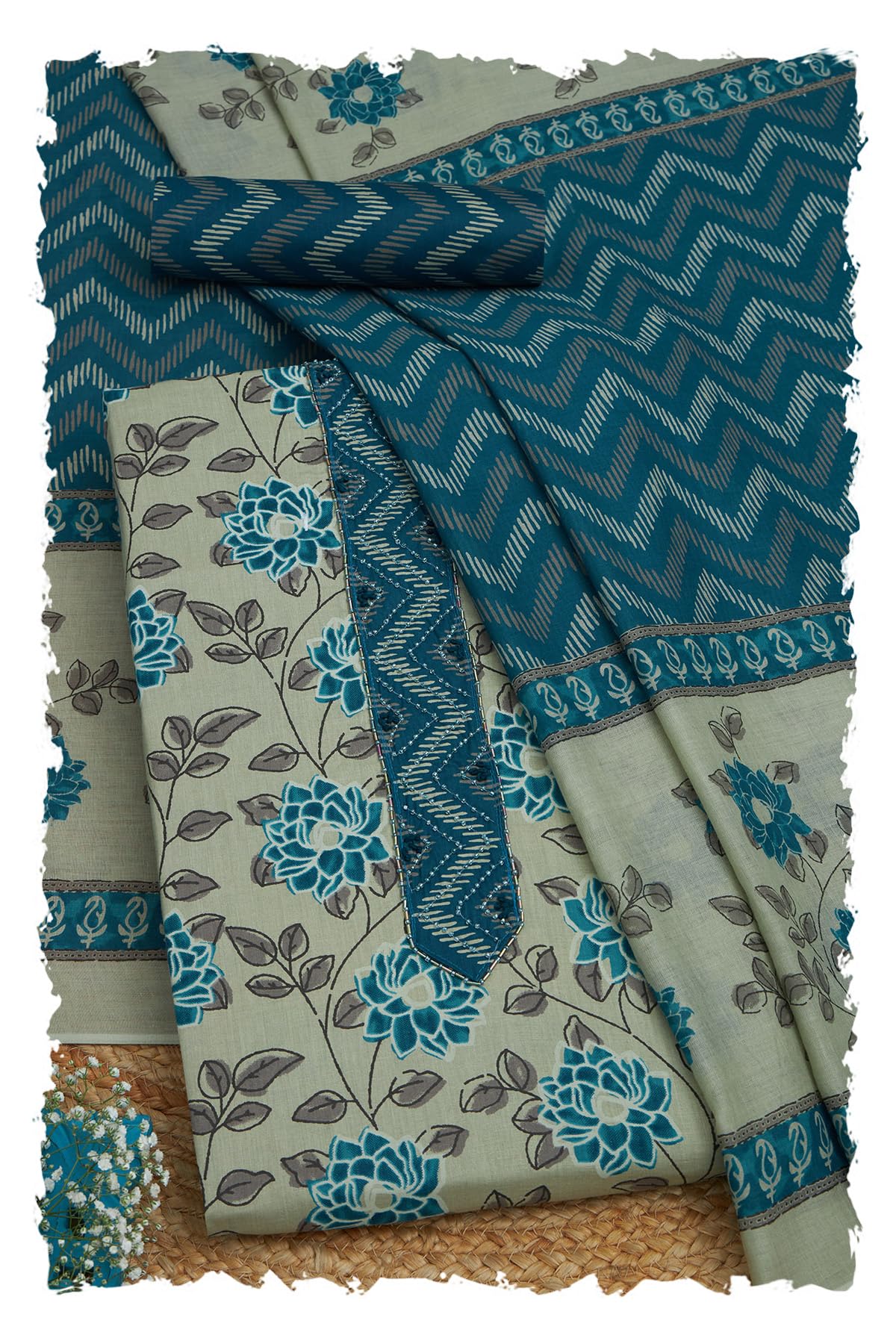 Soch Women Cotton Floral Print Unstitched Dress Material