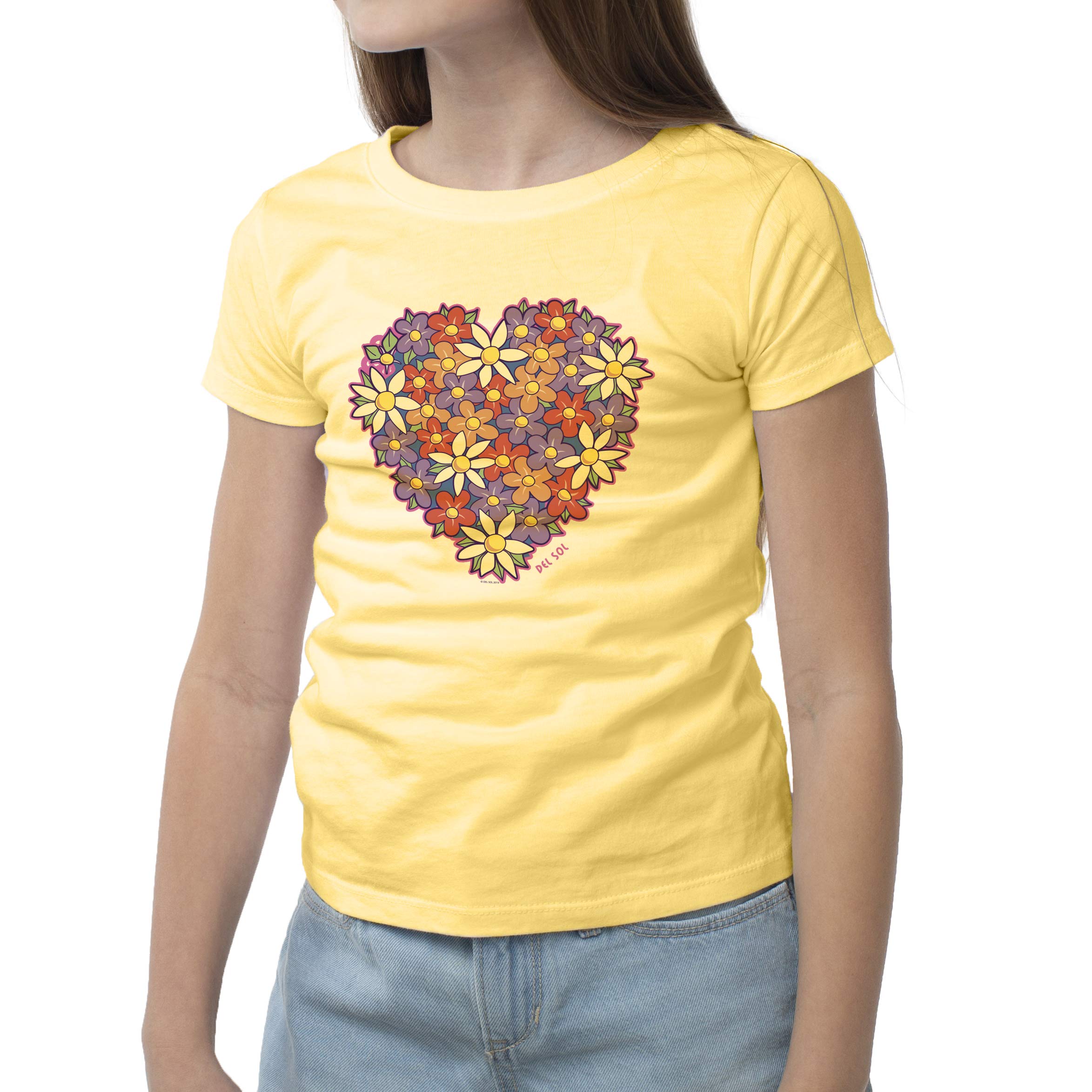 Kids Crew Tee - I Heart Flowers by DelSol for Kids - 1 Pc T-Shirt (YL)