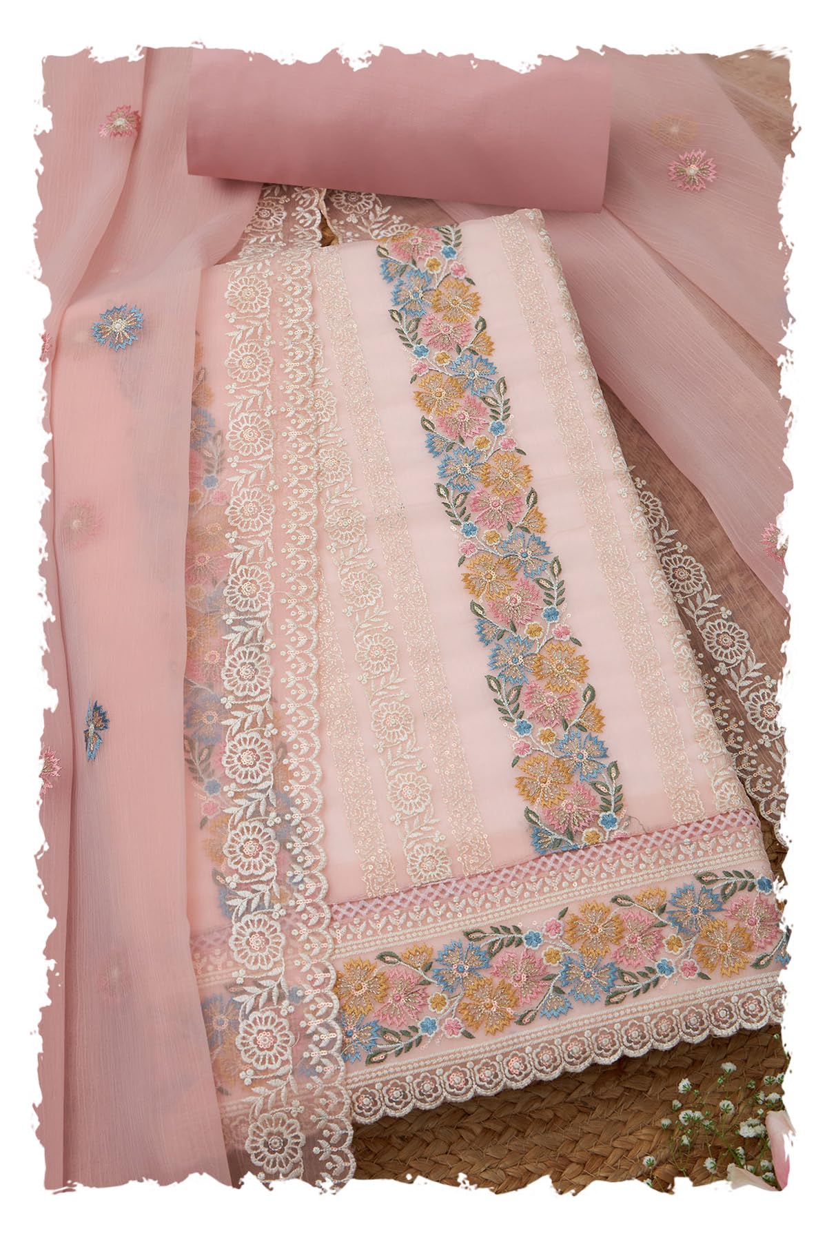 Soch Women Crinkle Chiffon Embroidered Unstitched Dress Material with Thread Work