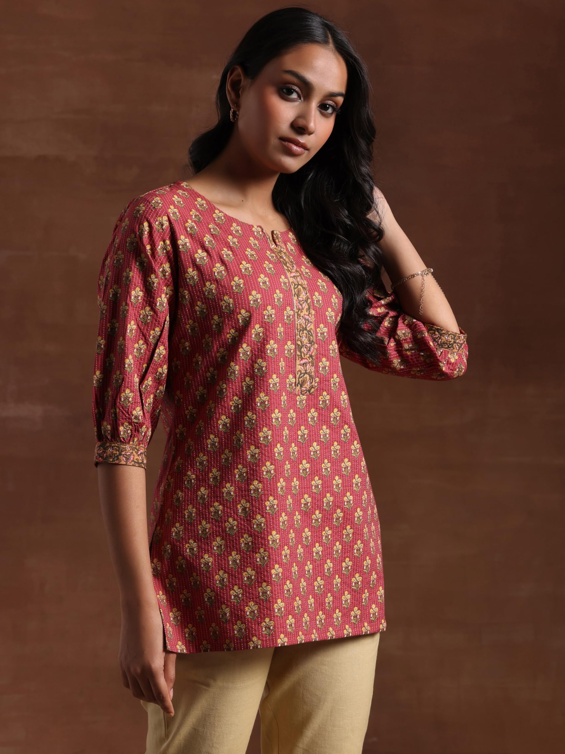 Libas WomenS Cotton Blend Self Design Anarkali Kurtis (26846H Pink