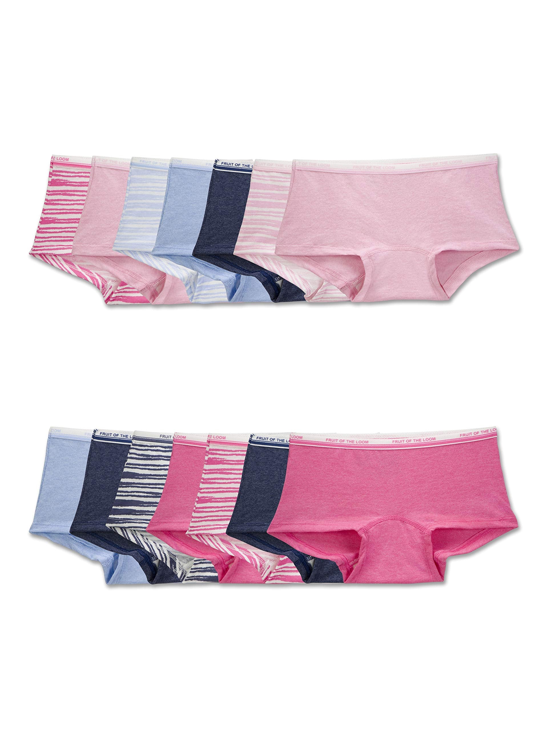 Fruit of the Loom Girls' Little Cotton Boyshort Underwear, 14 Pack-Fashion Assorted, 6