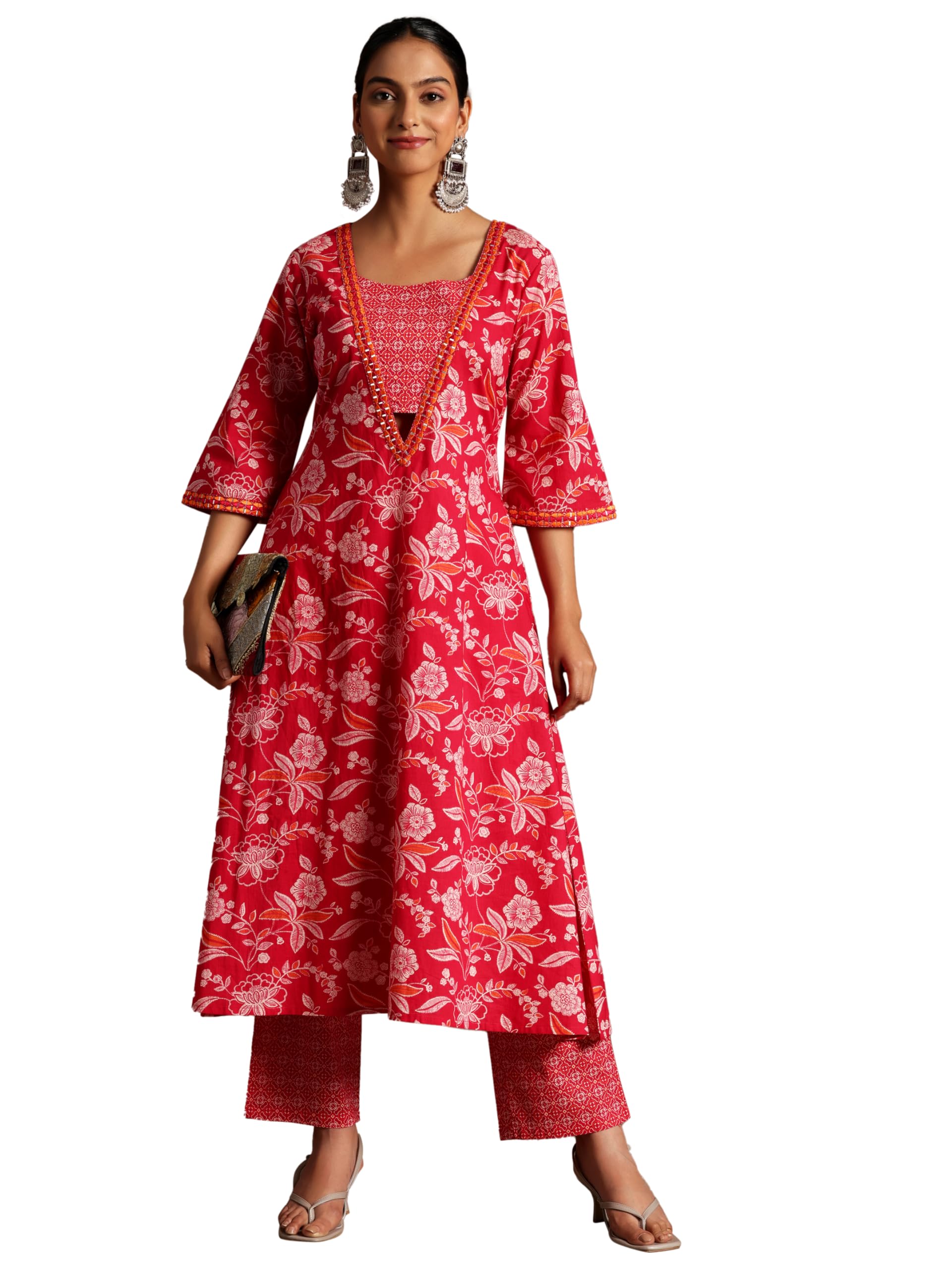 Libas WomenS Cotton Printed Regular Fit Kurta Set (35770_Pink_Xl)
