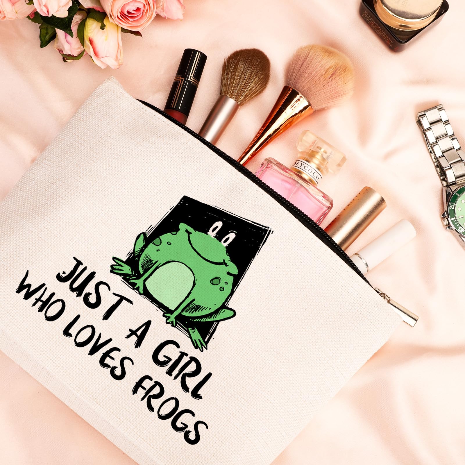 GevGuxLuo Frog Gifts for Frog Lovers, Frog Makeup Bag for Women with Mirror, Frog Birthday Gifts for Daughter Sister Bestie, Cut