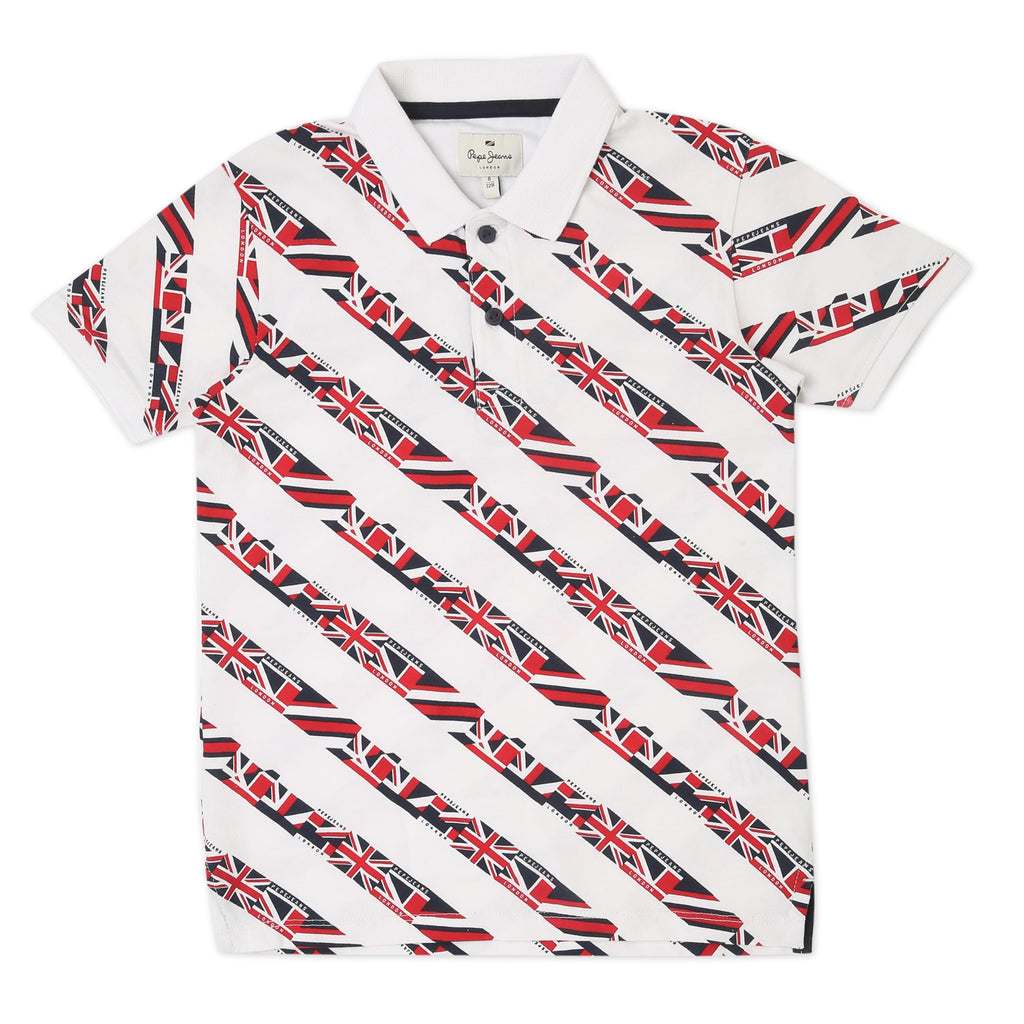 Pepe Jeans Boys Regular Fit Printed Polo T-Shirts White