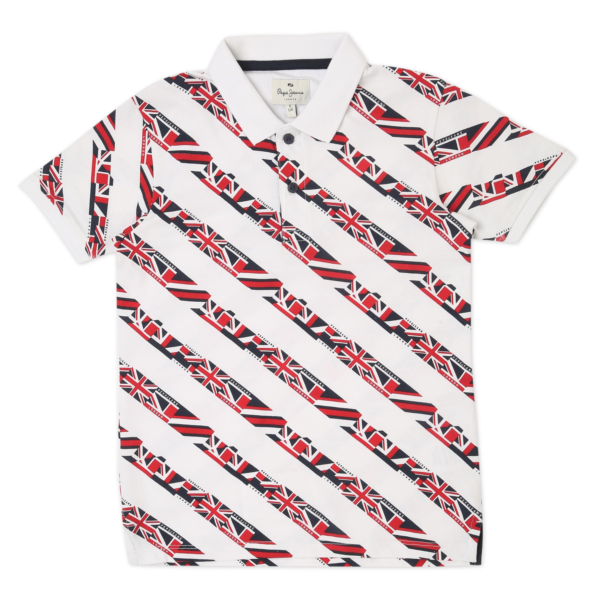 Pepe Jeans Boys Regular Fit Printed Polo T-Shirts White