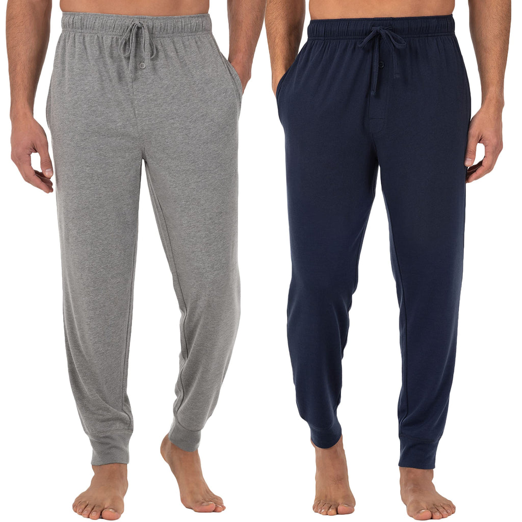 Fruit of the Loom Men's Jersey Knit Jogger Sleep Pant (1 and 2 Packs), Grey Heather/Navy, Large