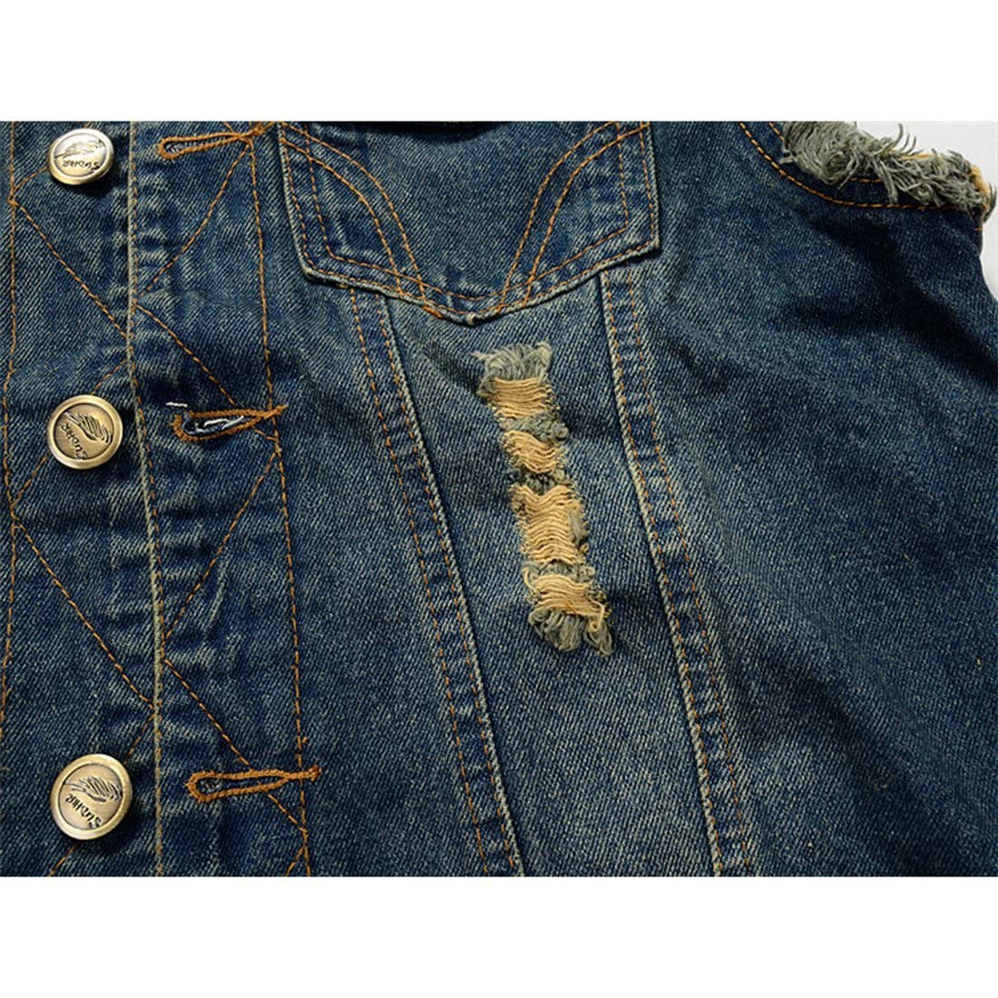 NASKY Men's Fit Retro Ripped Denim Vest Sleeveless Lapel Jean Vest Jacket Waistcoat Top(XX-Large,Dark blue)