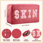 Remerry 4 Pcs Makeup Bag Travel Cosmetic Bag Organization Chenille Letter Toiletries Stuff Pouch Preppy Waterproof Bag Gift for