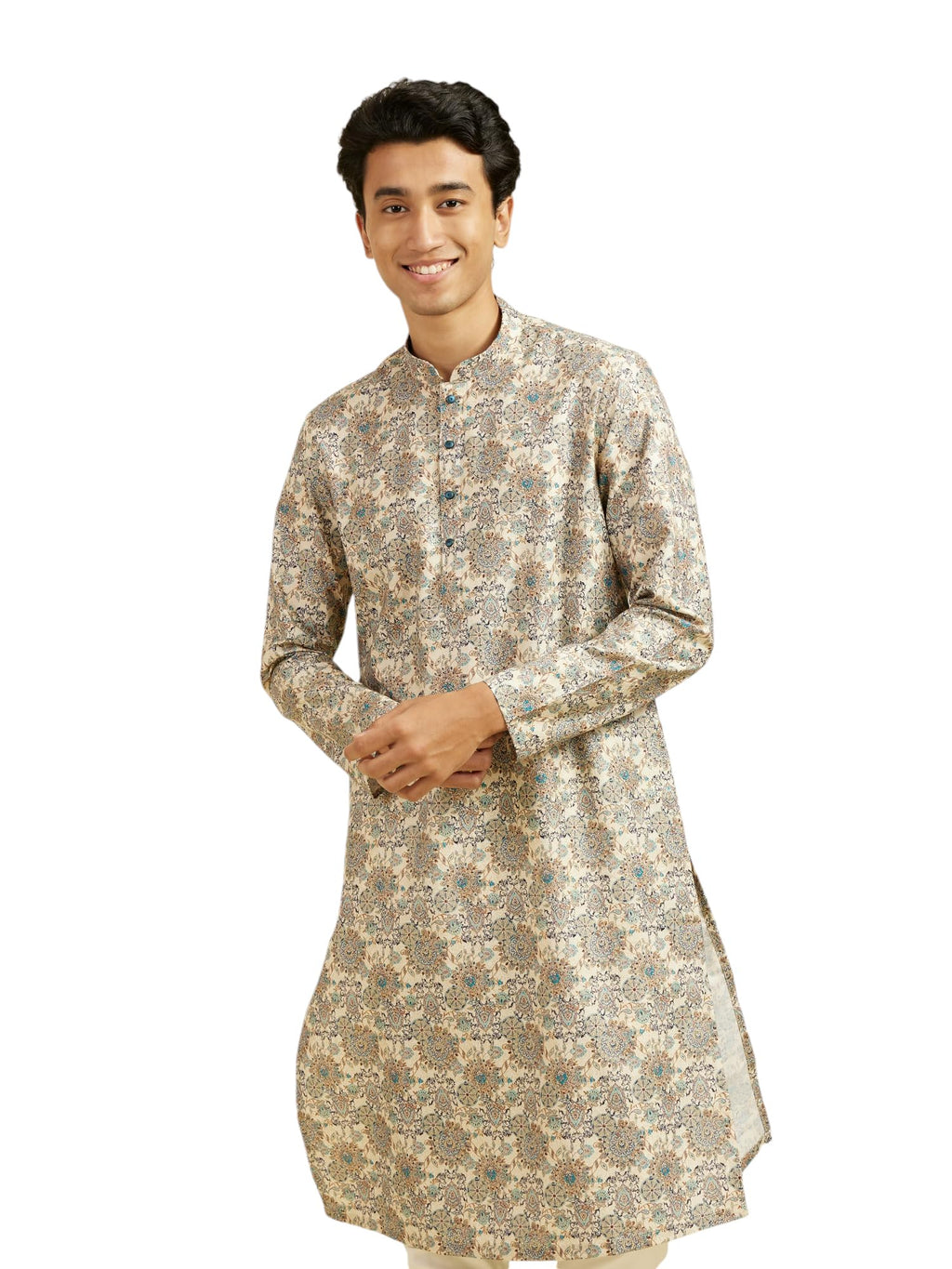 Diwas By Manyavar MenS Cotton Blend Printed Kurta (Beige,S)
