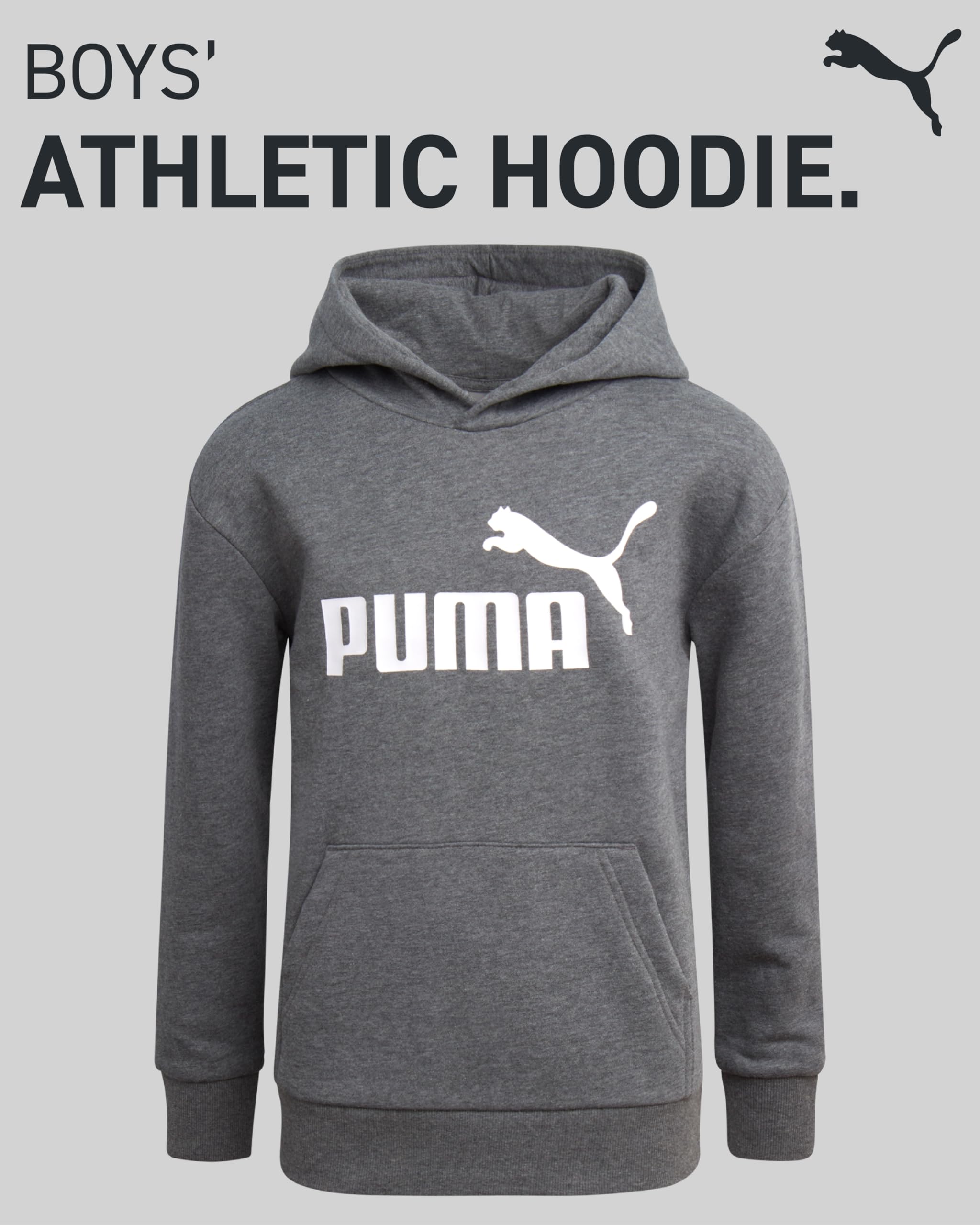 PUMA Boys' Athletic Hoodie - Fleece Pullover Hoodie Sweatshirt with Kangaroo Pockets - Fashion Hoodies for Boys (Sizes: 8-20), S