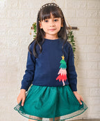Beebay Kids Unisex Navy Blue X-Mas Tree Crew-Neck Sweater | Soft Cotton Fabric | Round Neck | Boys & Girls