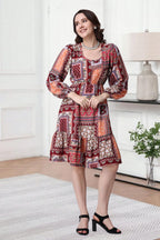 Popwings Women Casual Boho Printed Red Peplum Dress