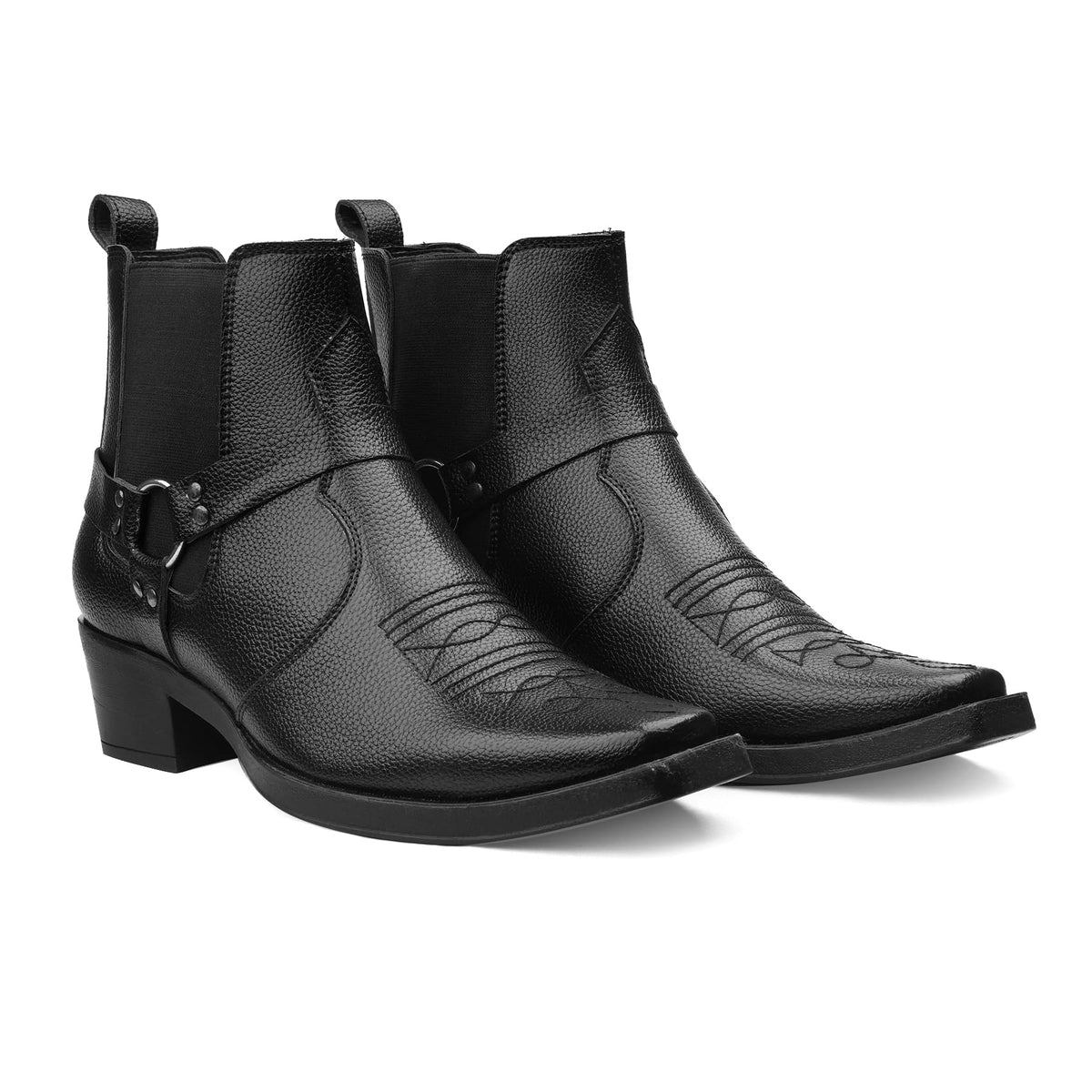 BXXY Mens 5.08 Cm Block Heel Height Increasing Black Casual Formal Slipon Outdoor Chelsea Boot and Dress Boot. 9 UK 9