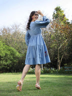 Stylum Womens Solid & Embroidered Cotton Tiered Dress