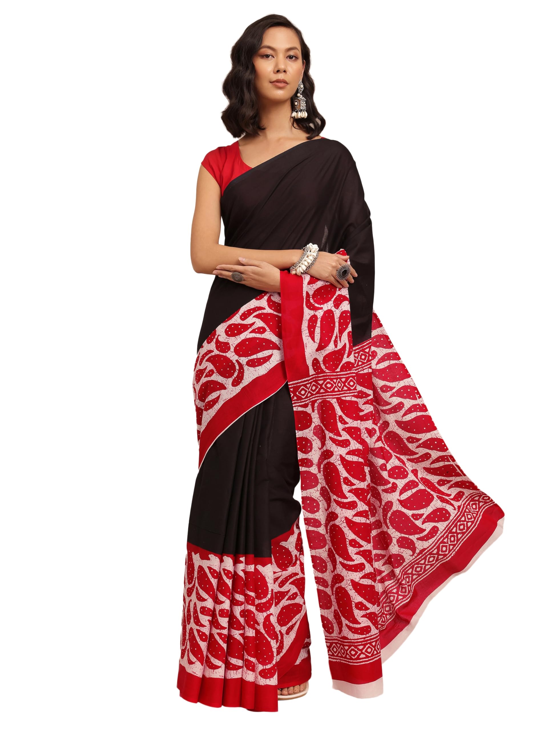 Libas Solid Cotton Saree With Unstitched Blouse Piece