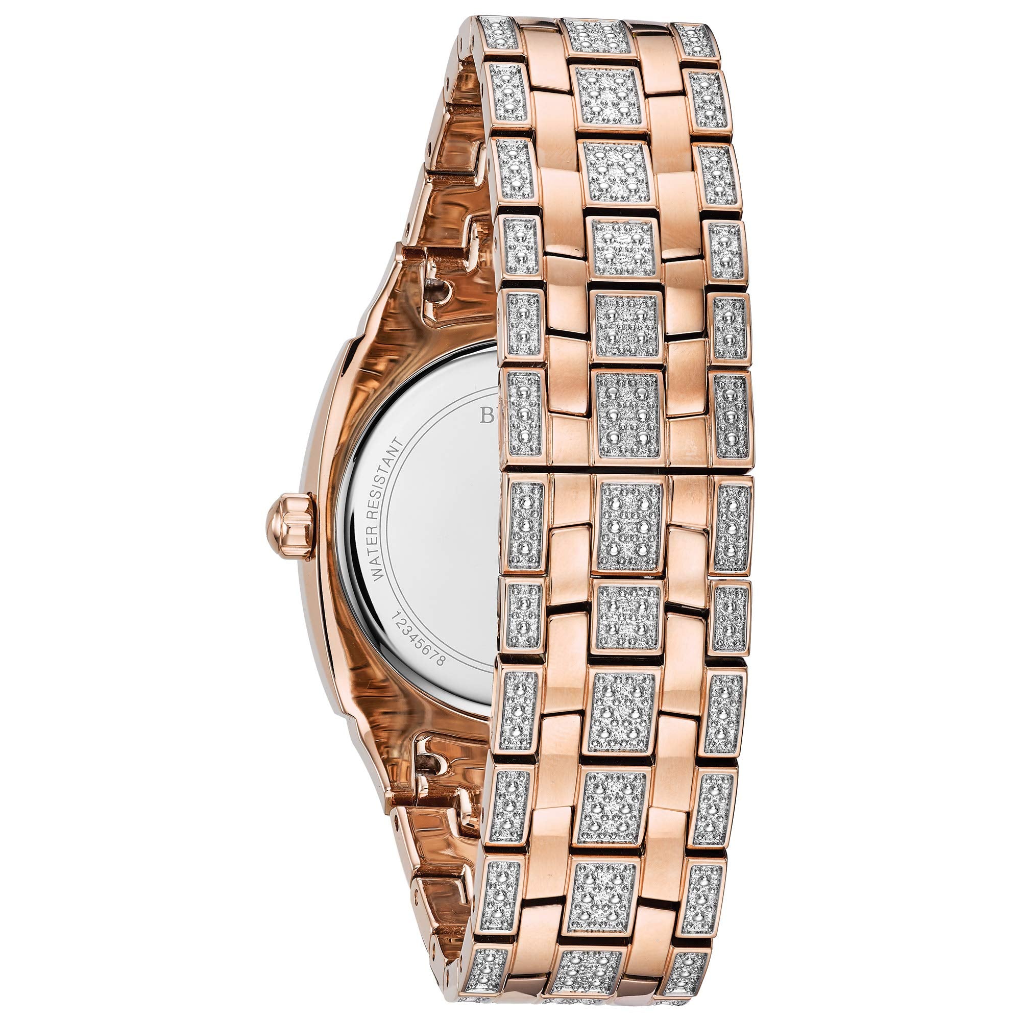 Bulova Men's Crystals Phantom Rose Gold Tone Stainless Steel 3-Hand Quartz Watch, Cushion Shape Dial with Curved Mineral Crystal