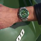 Fossil Men's Sport Tourer Quartz Stainless Steel Chronograph Watch, Color: Silver/Green (Model: FS6048)