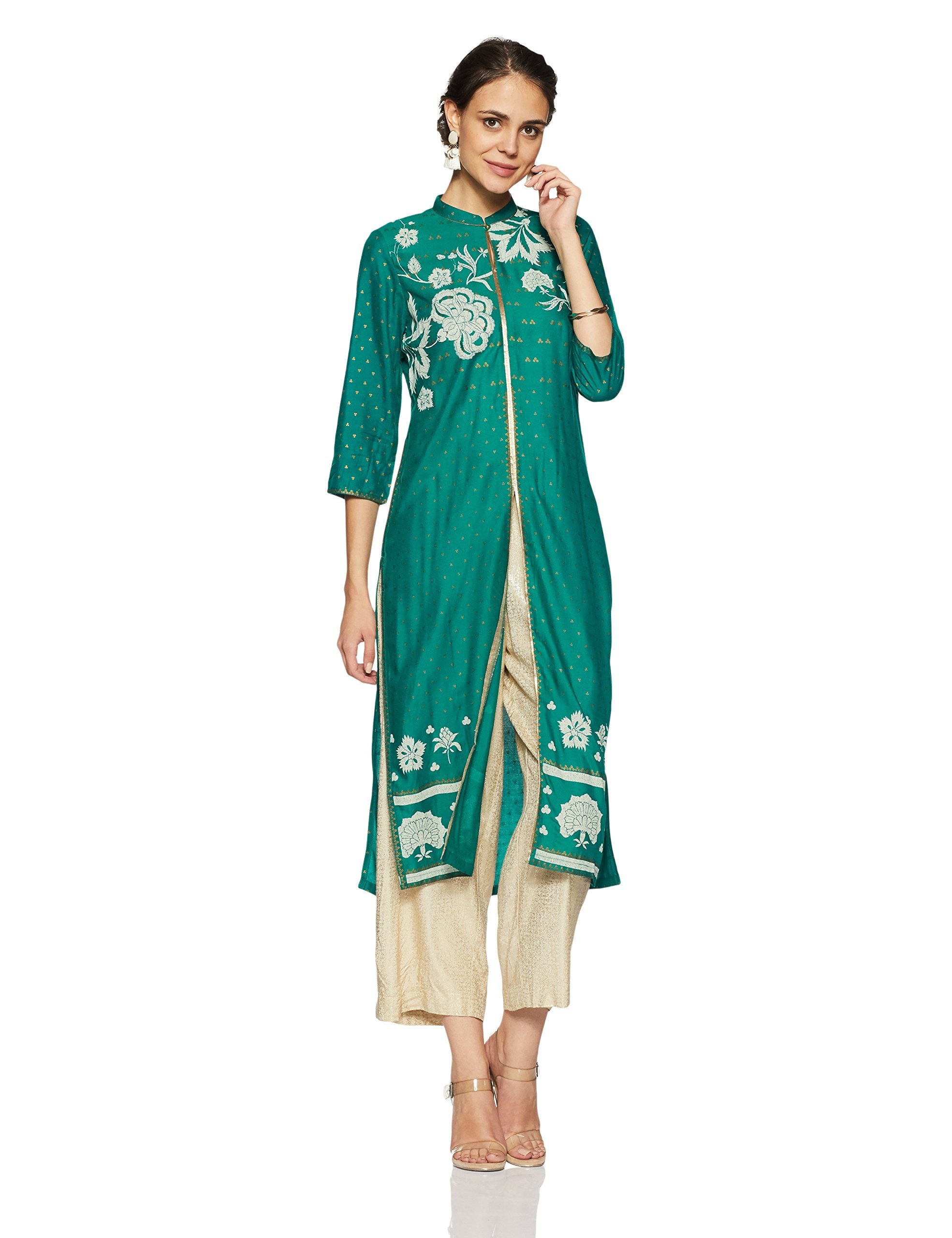 W For Woman Women'S Synthetic Straight Kurta (17Au16977-59337_New Cadmium Green_6_Green_Xs)