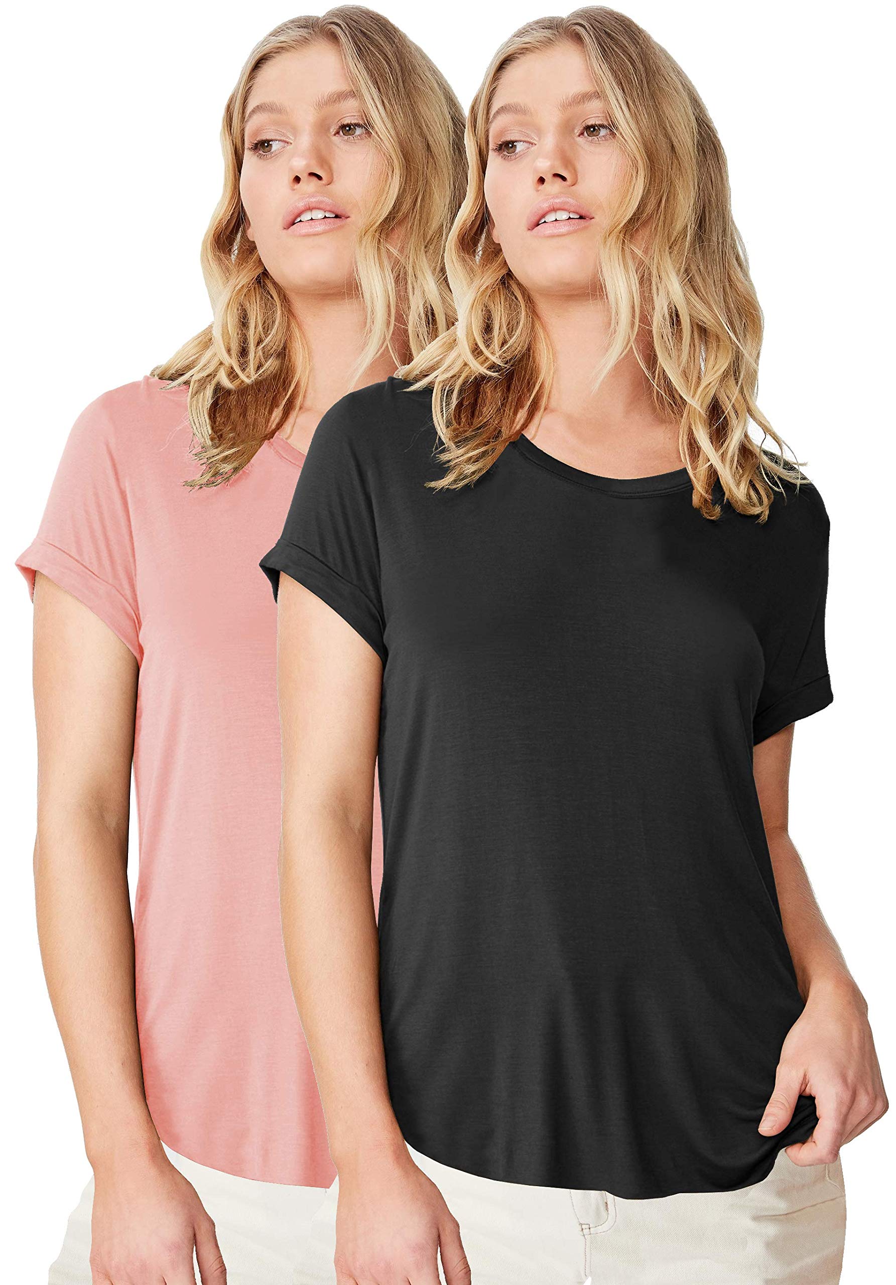 Fabricorn Womens T-Shirts (CMB01_Blk_DustyRose_UpDown_XL_Black & Dusty Rose_X-Large)
