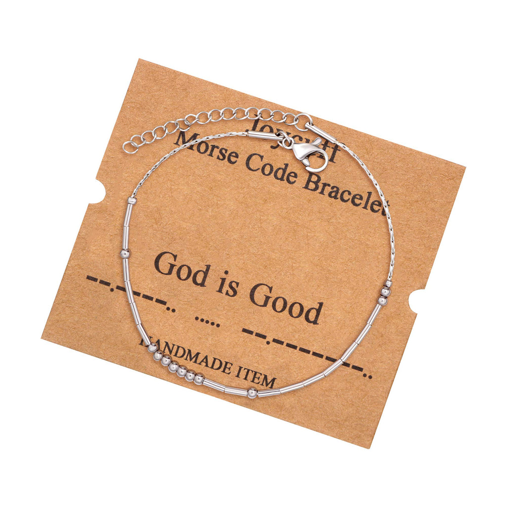 JoycuFF God is Good Morse Code Bracelets for Women Motivational Christmas Gifts for Mom Daughter Sister Best Friend Teen Girls E
