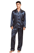 TONY AND CANDICE Men's Classic Satin Pajama Set Sleepwear (Blue/Golden, Medium)