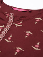 Anubhutee Women'S Rayon Maroon Sequinned Ethnic Motifs Printed Straight Kurti