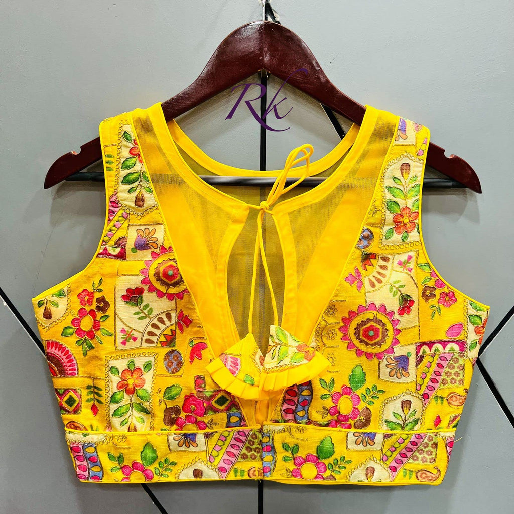 Vihu Fashion Womens Phanotm Silk Floral Sleeveless Saree Blouse