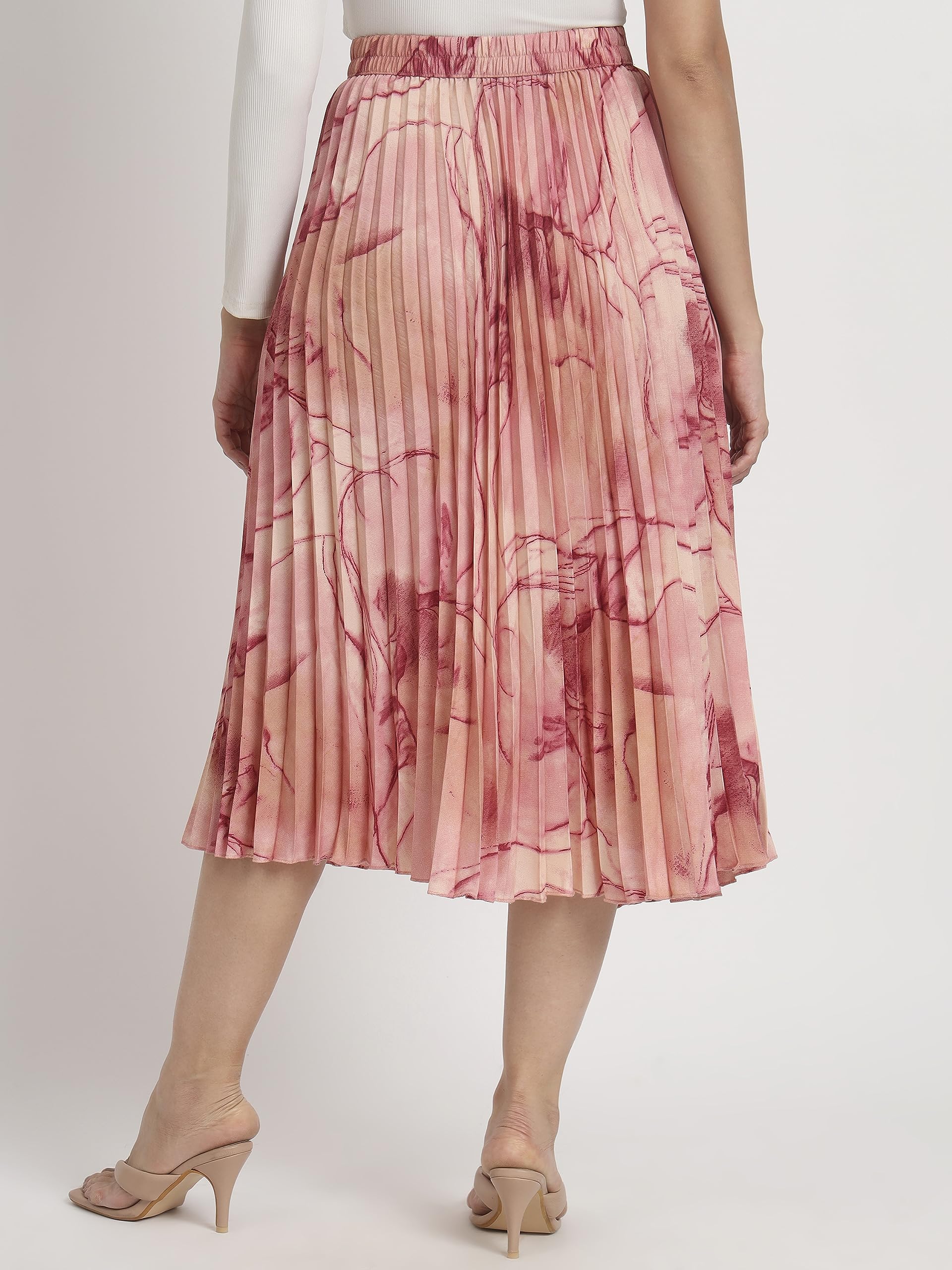 Kzully | Marble Elegance A WomanS A-Line Midi Printed Skirt Masterpiece Maroon