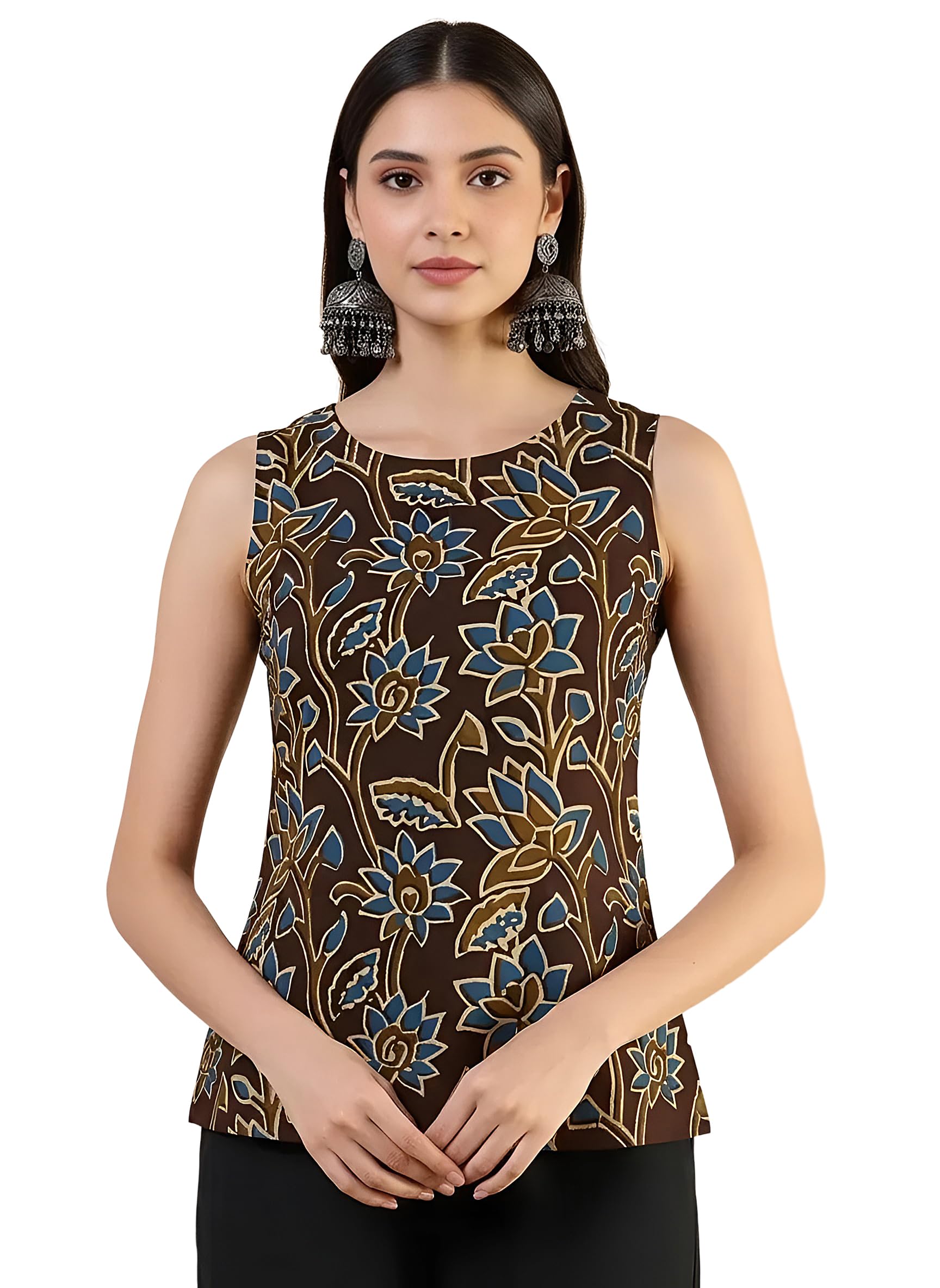 Pinkmint Womens Printed Sleeveless Top for Women & Girls | Pure Cambric Cotton Fabric | Regular Fit | Soft, Breathable| Ideal fo