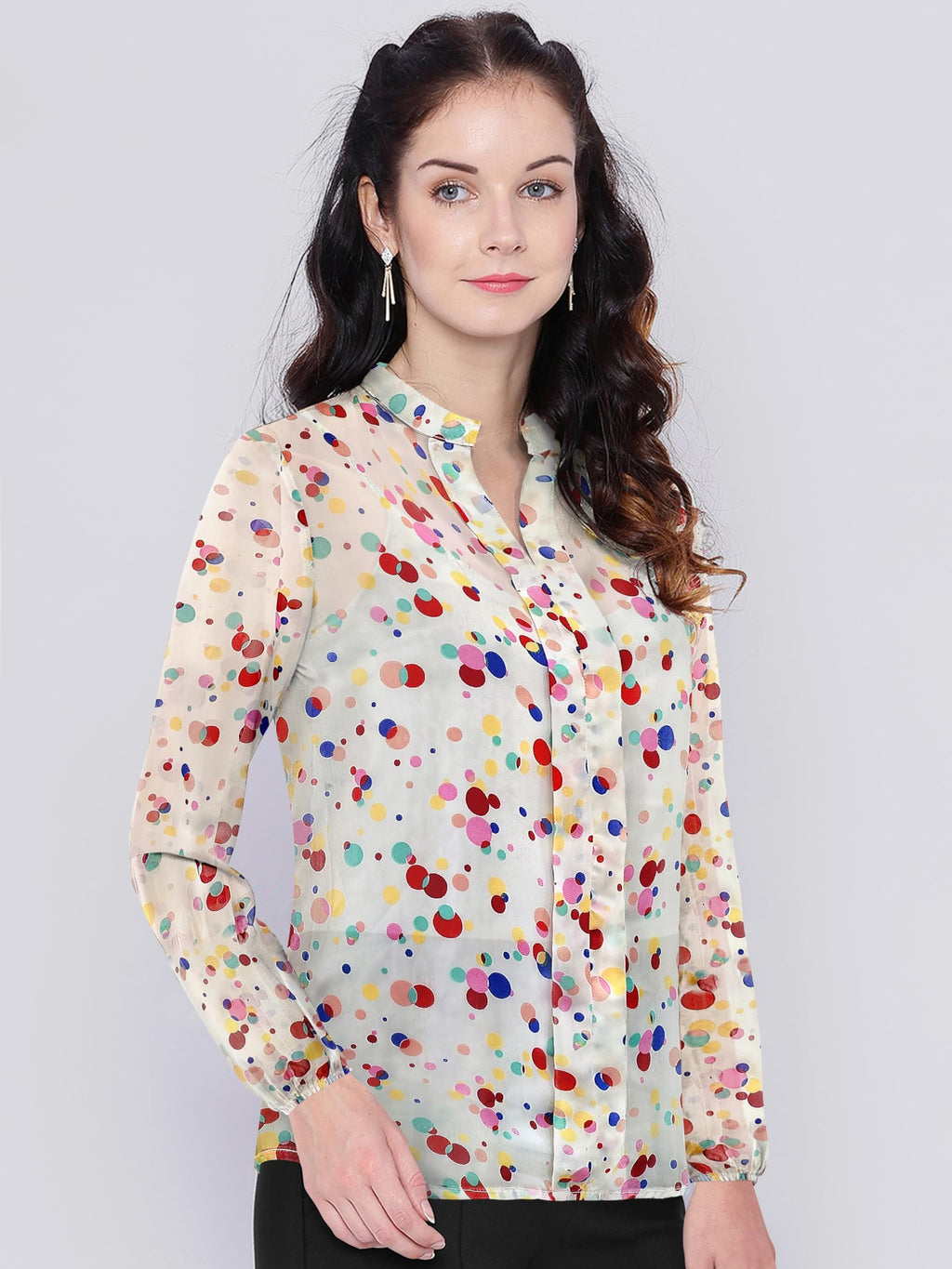 Toochki WomenS Polka Dots Regular Fit Shirt (Toochki198-Tp-N_Off White