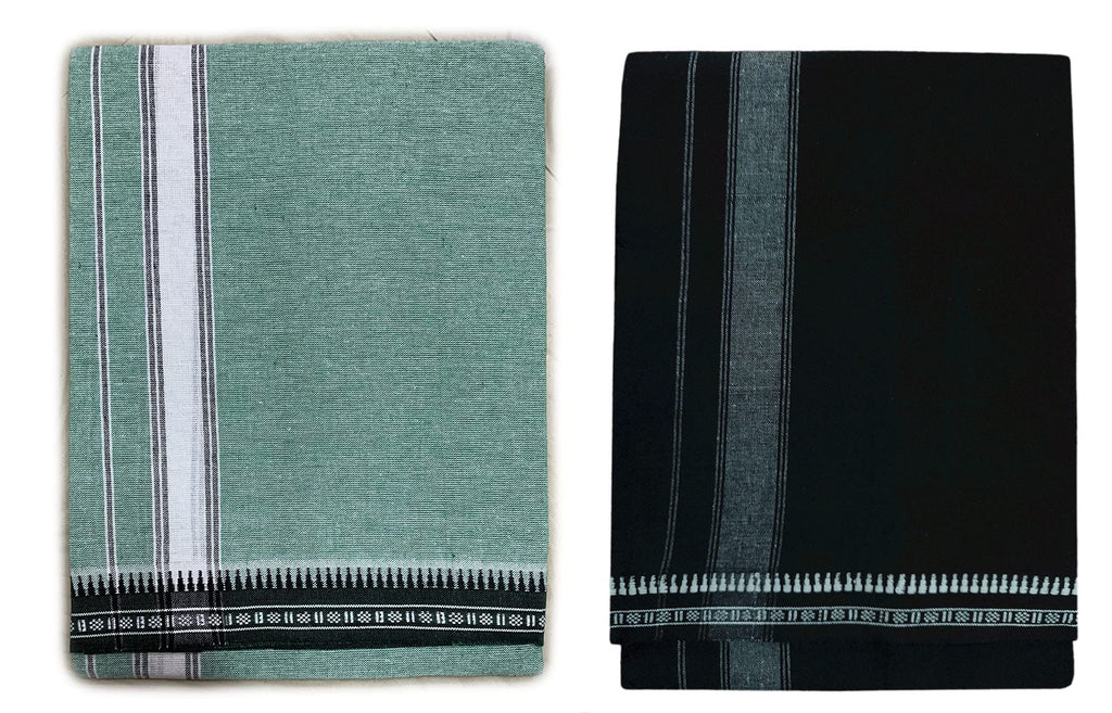 Prakasam Cotton Fine Quality Mens Kerala Style Thalapathi Border Single (1.28X2.00 Mtrs) -Dhoti-Kerala Single Mundu (Pack Of 2 D