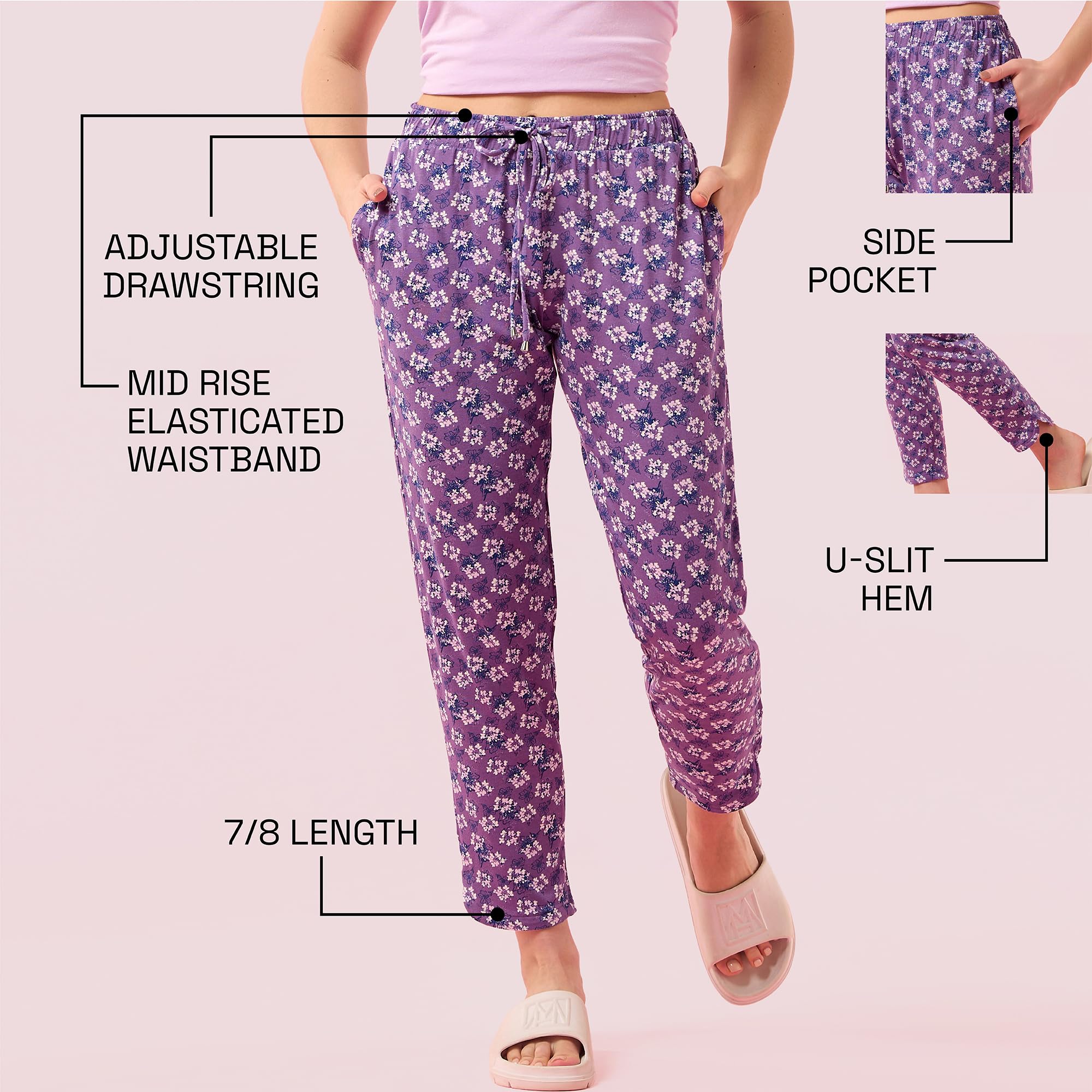 Enamor E048 Tapered Lounge Pants with Drawstring Details with Metal Ends