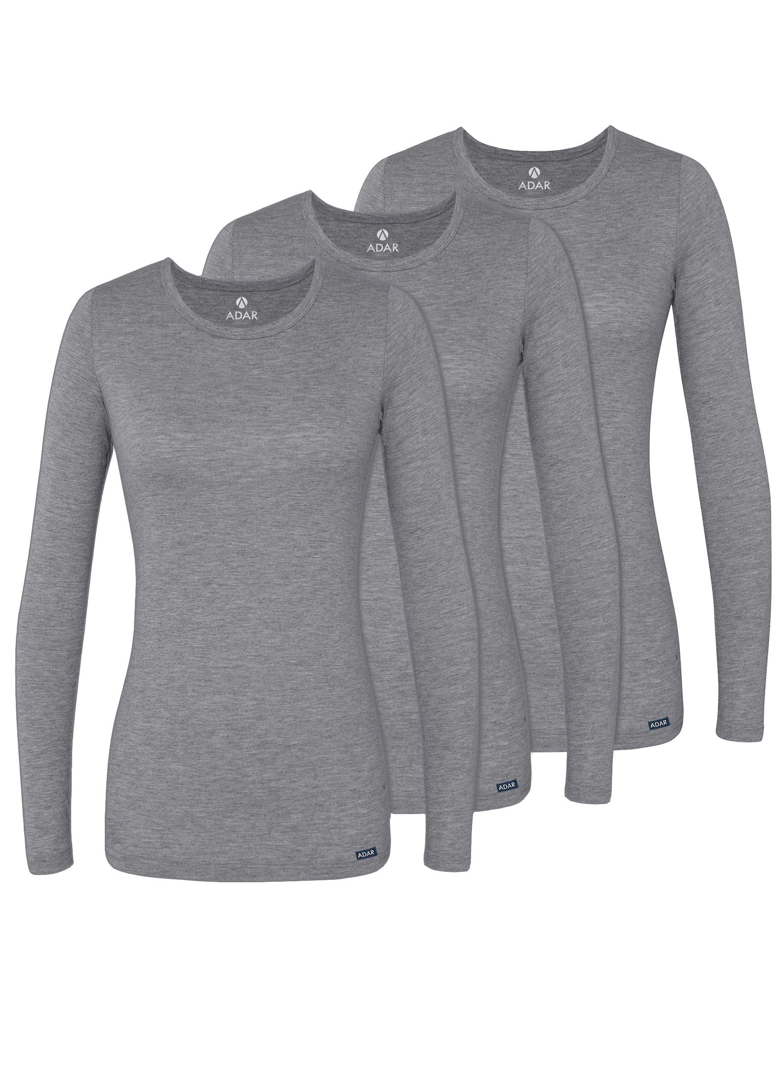 Adar Underscrubs for Women 3 Pack - Long Sleeve Underscrub Comfort Tee - 2903 - Dark Marl Gray - M
