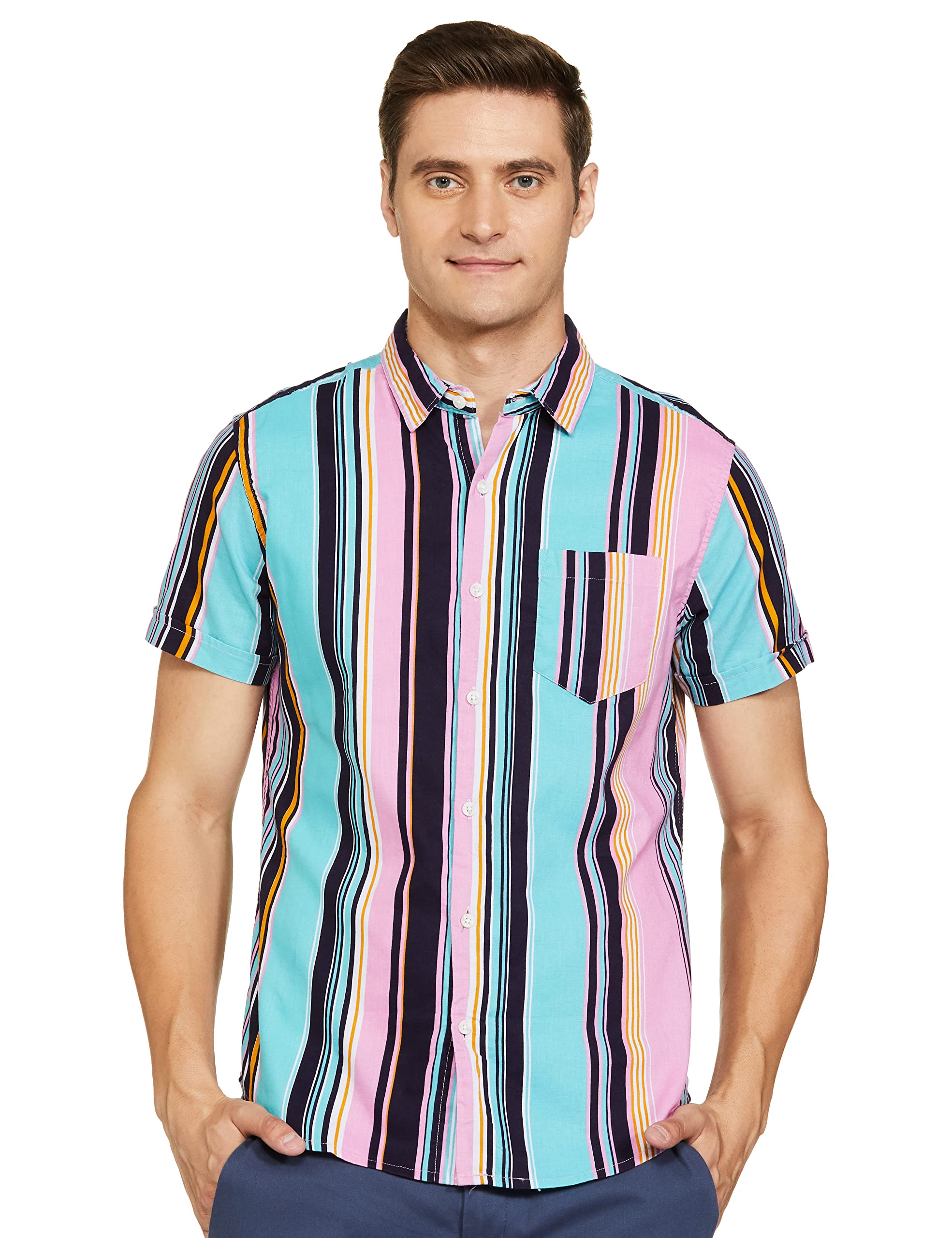 Ketch Slim Fit Stripe Pink/Aqua Blue Shirt