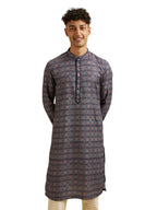 Manyavar Mens Viscose Blend Print Long Kurta (Blue,XXL)