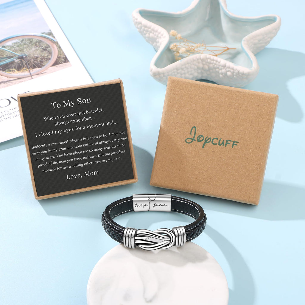 JoycuFF Birthday Gifts for Son, Son Birthday Gift from Mom To My Sons Bracelet from Dad, Christmas Anniversary Mother And Son Kn