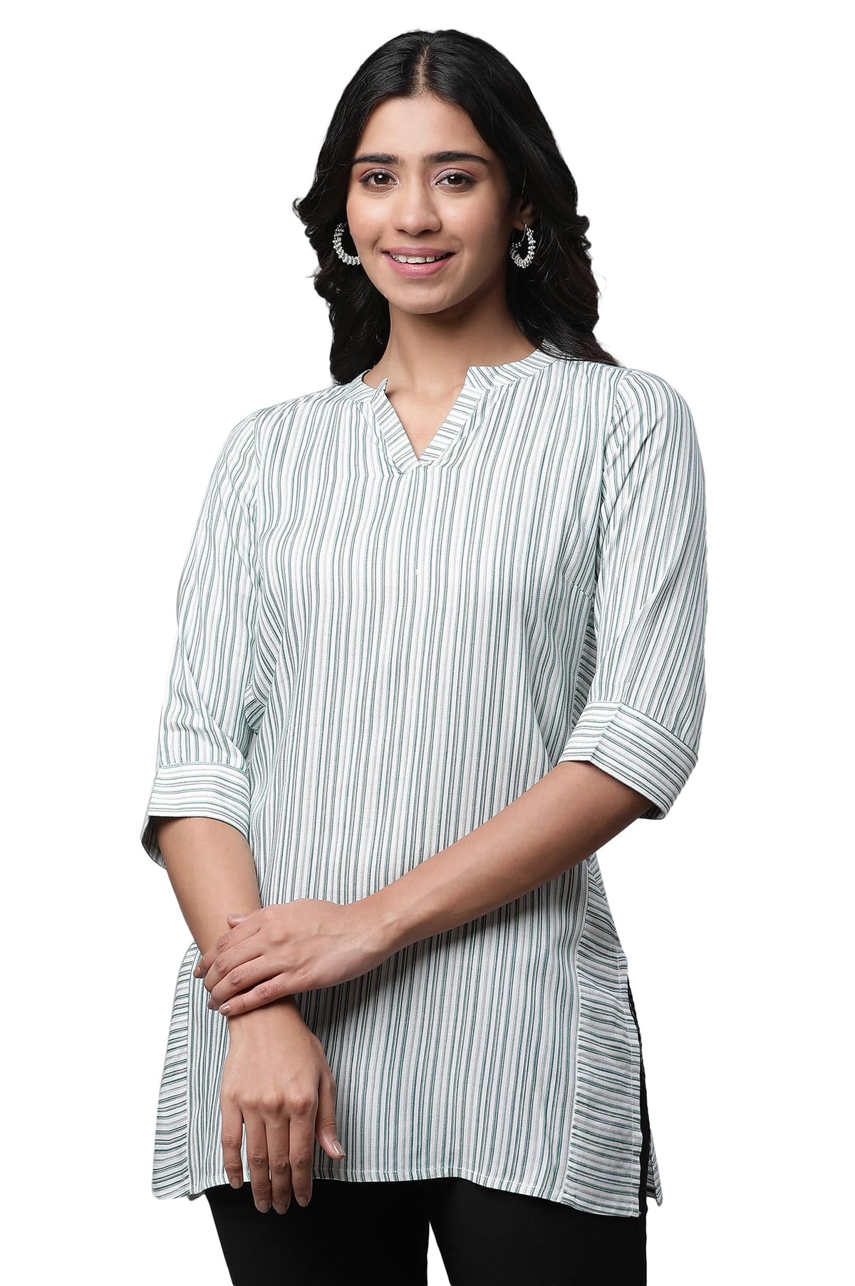Aurelia Womens White Yarn Dyed Cotton Blend Kurti_23AUA30319-704190_XS