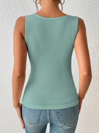 Sugathari Womens Teal Green Cut Out Asymmetrical Neck Rib Knit Jeans Korean Trendy Tank Western Tops for Women Stylish (T-Shirt