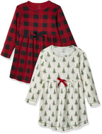 Touched by Nature girls, Toddler, Baby and Womens Organic cotton Short-Sleeve and Long-Sleeve Dresses, Tree Plaid Long Sleeve, 1