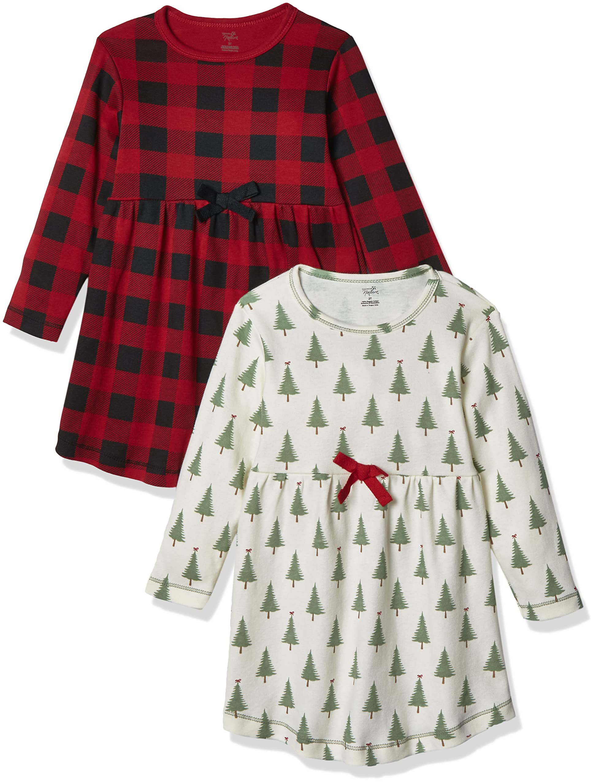 Touched by Nature girls, Toddler, Baby and Womens Organic cotton Short-Sleeve and Long-Sleeve Dresses, Tree Plaid Long Sleeve, 1