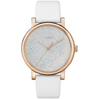 Timex Women's Crystal Opulence 38mm Dress Watch - Rose Gold-Tone Case White DIal with White Genuine Leather Strap